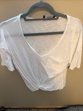 White V-Neck Twist Front Crop Top